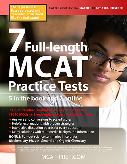 7-exam MCAT book with online access to solutions and score conversion